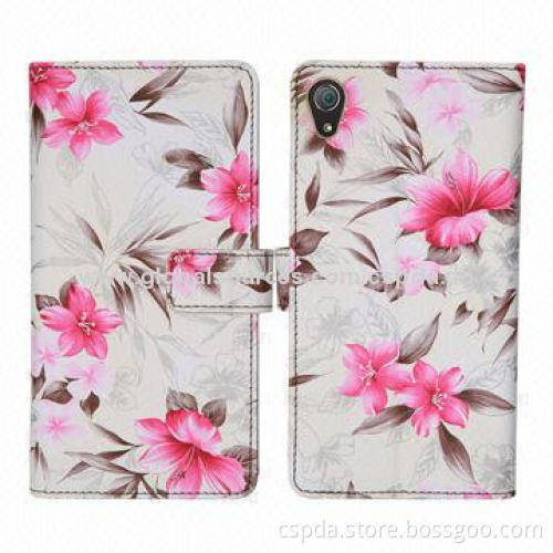New Arrival PU Back Standing Leather Case for Sony Xperia Z2, with Flower, OEM and ODM Accepted